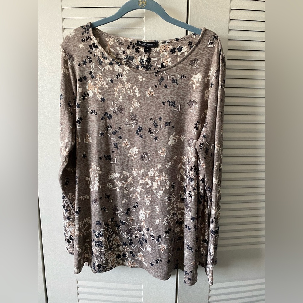 Mario Serrani Floral Print Long Sleeve Top - Brown and Cream